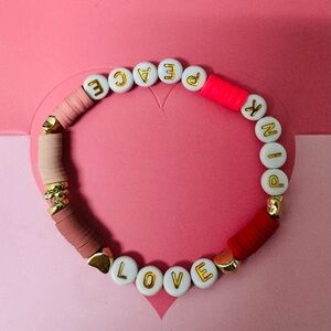 Pink and Gold Elastic Beaded Bracelet
